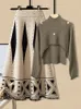 Robes de travail hiver chaud tricots deux pièces ensemble pour femmes tenue coréenne hors de l'épaule pull tricoté taille haute jupe patchwork 2023