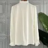 Blusas femininas branco oco flor camisa para mulher 2023 primavera moda de madeira orelha borda gola manga longa topo