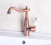 Kitchen Faucets Single Ceramic Handle Bathroom Vessel Sink Basin Swivel Spout Faucet Cold & Mixer Tap Antique Red Copper Anf133