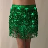 Skirts Women LED Lace-up Sequins Tassels Wrap Mini Skirt Belly Dance Hip Scarf Glitter Waist Chain Stage Performances Costumes Dropship 231121