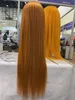 Perruques préfabriquées Silky droites cheveux humains birmans couleur jaune perruque avant de lacet délié préplumé