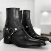 Buty Black Black Men's Krótkie, prawdziwe skórzane z suwakiem Business Low Ceeled Ręcznie robiono kostka dla mężczyzn Praca moda punk zamatos hombre