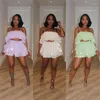 Work Dresses Organza Cascading Ruffles Two Piece Set Women Sexy Spaghetti Straps Strapless Crop Top Mini Cake Skirts Sweet Party Dress Suits