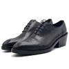 Robe chaussures hommes talons hauts mode augmenter la hauteur 6cm bout pointu Oxford luxe noir véritable cuir derby