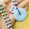 Pendentif Colliers Naturel JADESt Sculpté Donut Collier De Perles Tricolores Hommes Et Dames Chaîne