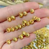 Pierres précieuses en vrac, perles rondes en or jaune pur 24 carats, 5mm sculptées
