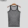 Männer Tank Tops Männer Sexy Mesh Transparent Oansatz Ärmellose Feste Westen Streetwear Skinny 2023 Mode Kleidung S-5XL INCERUN