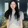 Vestidos de trabalho Kpop Cantores Coreanos Outono Moda Mohair Pulôver de Manga Curta Suéteres Mulheres Sexy Cintura Alta A-line Saia Duas Peças Conjunto