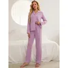 Pigiama da donna pigiama grigio viola autunno e inverno pantaloni cardigan a maniche lunghe tinta unita abbigliamento per la casa