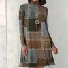 Abiti casual Patchwork Block stampato abito vintage ampio autunno inverno dolcevita a-line pullover a maniche lunghe da donna Mini