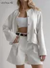 Women's Tracksuits White Elegant Womens Woolen Shorts Sets Two Pieces Office Ladies Pockets Outerwear And Wide Leg Warm Outfits