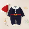 Ensembles de vêtements Père Noël 2 pièces Costume bébé fille garçon barboteuse de Noël avec chapeau né hiver tricoté à manches longues combinaison de Noël fête