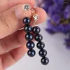Kolczyki Dangle 7-8 mm Naturalne czarne perły kolczyki 18K ucha Wedding Wesder Women Classic Hook Biżuteria