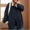 Kvinnors jackor kvinnor kontrast färg jean jacka mode corduroy fleece lapel denim vintage safari stil lös passform ytterkläder
