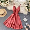 Casual Dresses 2023 Summer Spaghetti Strap Dress Female Sexy V Neck Backless High Waist Ladys Red Yellow White Ball Gown DressCasual