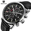 Benyar New Fashion Chronograph äkta lädersport Mens Watches Top Brand Luxury Military Quartz Watch Clock Relogio Masculino252r