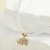 Pendant Necklaces Cute Elephant Gold Color Micro Pave Zircon Imitation Pearl Necklace For Women Collar Stainless Steel