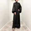 Etniska kläder Yzz Muslimsk kvinna klänning Mellanöstern Dubai Abaya Lantern Sleeve Bright Silk Turkey Dresses 2023 Luxury Evening