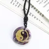 Anhänger Halsketten Amethyst Taiji Yin Yang Halskette Taoist Acht Trigramme Fisch Muster Natürlicher Kristallstein Religiöse Aura Schmuck Geschenk