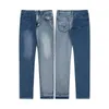 Designer de jeans roxo para homens Moda Mens Designer Splicing Jeans Rasgado Calças Jeans Luxo Hip Hop Angustiado Homens Mulheres Calças Jeans Preto Galleryes Dept