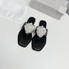 Hausschuhe Sommer Karree Frauen Schuhe Perle Dekor Echtes Leder Sexy Flip-Flops Mode Wohnungen Zapatos De Mujer