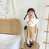 衣料品セット夏の家族を一致させる服ボーイガールホワイトショートスリーブシャツショートスカートコットンカレッジスタイルスーツベビー服230422