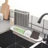 Kitchen Storage Sink Rack With Towel Bar Adjustable Shelf Dish Brushes Sponge Dishcloth Drain Basket Holder