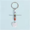 Keychains & Lanyards Natural Stone Keychain 7 Colors Chakra Beads Heart Shape Key Holder Mineral Ring Jewelry Bk Drop Delivery Fashion Dh8Fd