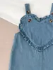 Mädchen Kleider Herbst Geboren Retro Große Liebe Casual Hosenträger Denim Kleid Infant Blumen Druck Dünnes Hemd Kinder Baumwolle Solide