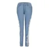 Femmes Jean taille haute Slim Skinny Denim crayon pantalon 2023 grande taille Sexy mode dentelle évider Floral Appliques Jeans pantalon 230422