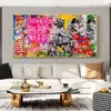 Banksy Art Love Is All We Need Olieverfschilderijen op Canvas Graffiti Wall Street Art Posters en Prints Decoratieve Picture Home Decor280o