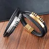 Charm Armbänder Herren Leder Geflochtenes Armband Edelstahl Magnetschnalle Mehrschichtige handgefertigte Armreifen Retro Einfacher Großhandel