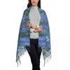 Etniska kläder Claude Monet Water Lilies Scarf For Women Luxury Winter Wrap Shawl Modern målning Konst Tassel Wraps