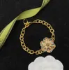 Pulseras con dijes de flores de moda Cadena de eslabones Bisutería chapada en oro de 18 quilates para mujer Diseñador elegante Pulsera de diamantes de imitación de cristal colorido Accesorios de joyería Regalo