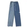 Damesjeans Zomer Vintage Contrasterende kleuren Trekkoord Mode Hoge taille Gescheurde dweilbroek Straat Baggy Denim broek met wijde pijpen