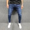Męskie dżinsy męskie chude dżinsy szczupłe szatyfikowanie niebieskie dżinsowe spodnie ołówka uliczna hip-hop dżinsowe spodnie mody kowbojski ubrania Mężczyźni 230421