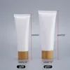 Empty White Plastic Squeeze Tubes Bottle Cosmetic Cream Jars Refillable Travel Lip Balm Container with Bamboo Cap Sthlj