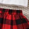 Clothing Sets Suefunskry Kids Girls Fall Outfits Solid Color Ribbed O-Neck Long Sleeve T-Shirt Tops Plaid Skirt Scarf 3Pcs Set for Christmas 231122