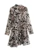 Mini robe plissée à imprimé floral pour femmes, demi-col, manches longues, taille haute, Chic, tenue de vacances