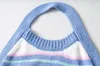 Damestanks Camis Bazaleas Blue White Stripe Crop Top Streetwear Ties Taille Women Vintage Knitting Tank