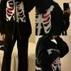 Kvinnors hoodies E-Girl Eesthetic Skull Print Sweatshirt Autumn Y2K Zipper Harajuku Löst plus Size Black Grunge Lång ärm Hoodie Korean