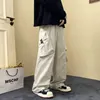 Calças masculinas 2022 estilo Khaki Baggy Men Hip Hop Cargo Pants Y2K CLOES Poeta lateral de algodão reto Mulheres longas calças Long Pantalon Homme G230422