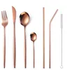 Din sets sets 42pcs rosé goud servies roestvrijstalen bestek spiegel straw vork lepel mes set western diner eco vriend