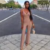 Kvinnors jumpsuits Rompers Summer Women Bandage Jumpsuits Romper V Neck Sexig Backless Black Khaki Red Strap Long Celebrity Party Evening Elegant 230422