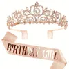 Party Hats Bling Crystal Crown Tiara Birthday Girl Queen Sash and For Women Decoration Kit 231122