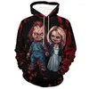 Sweats à capuche pour hommes Chucky Horror Hommes Pennywise Clown IT Sweats imprimés Femmes Casual Cool Harajuku Streetwear Pull à capuche Overiszed