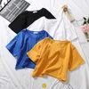 Womens TShirt Summer Short Sleeve Shirts Women Cotton Solid shirt O Neck High Waist Crop op ee Female Casual Loose Shirt 230421