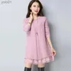 Women's Sweaters Fall/Winter 2023 Women's Lace Stitching Sweater Dress Solid Color Loose Long-Sled Tops Pullovers Long Fe Knit SweatersL231122