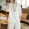 Conjuntos ativos de estilo chinês masculino de roupas esportivas de roupas esportivas linho de algodão solto harém pant tai chi artes marciais meditação ioga casual conjunto