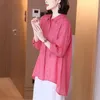 Женские футболки, простая повседневная женская однотонная блузка с рукавами 3/4, летняя одежда, элегантная универсальная длинная рубашка с воротником поло